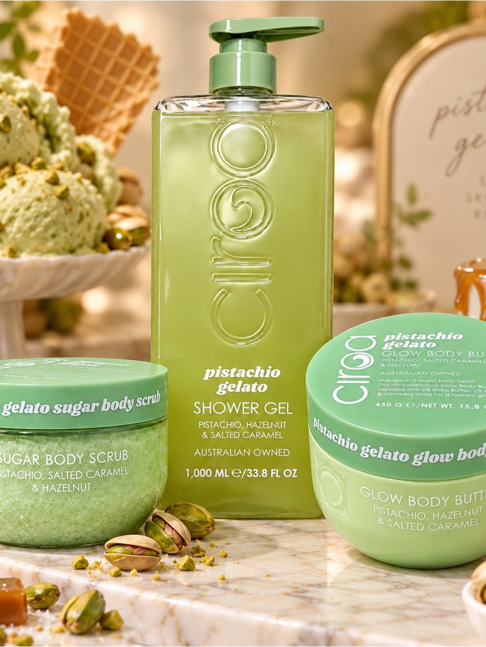 CIROA PISTACHIO GELATO 3-PIECE BODY CARE SET 🍨💚